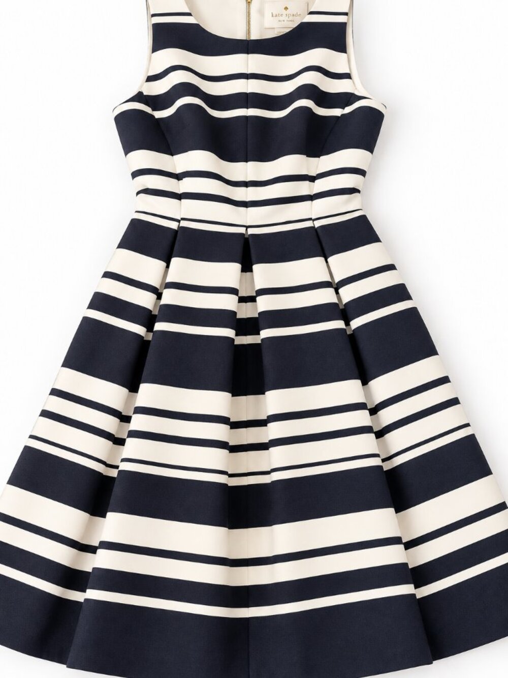 Kate Spade Navy Ivory Striped Fit Flare Dress Size 4 Pleated A-Line